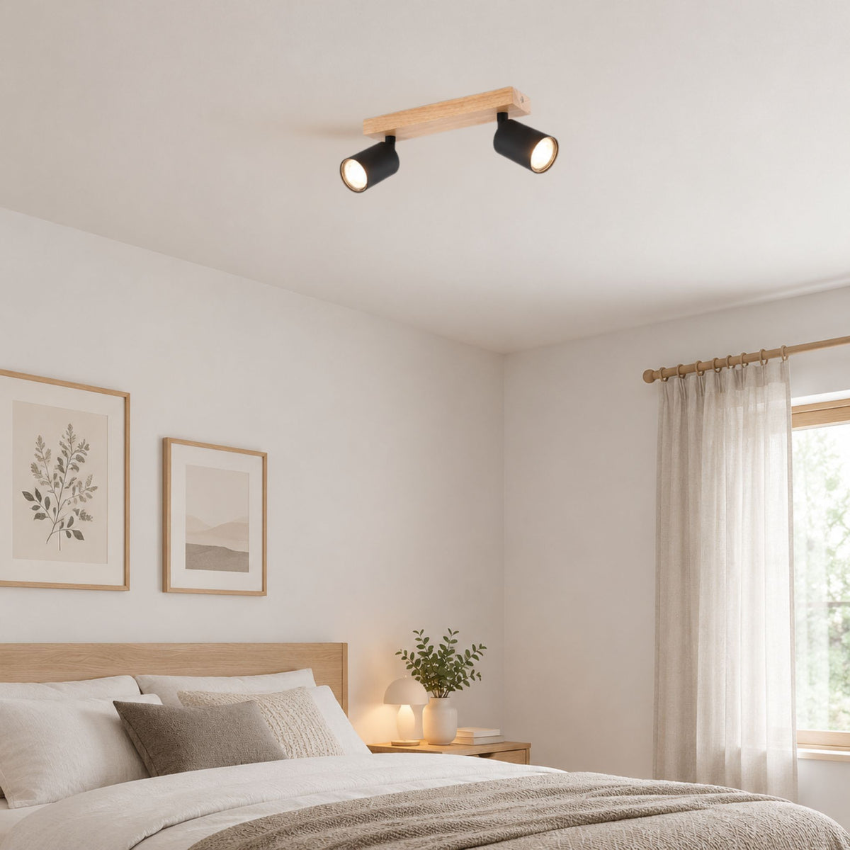 plafonnier spot style nordique bois naturel 2 spots noir chambre