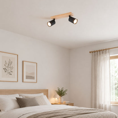 plafonnier spot style nordique bois naturel 2 spots noir chambre
