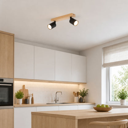 plafonnier spot style nordique bois naturel 2 spots noir cuisine