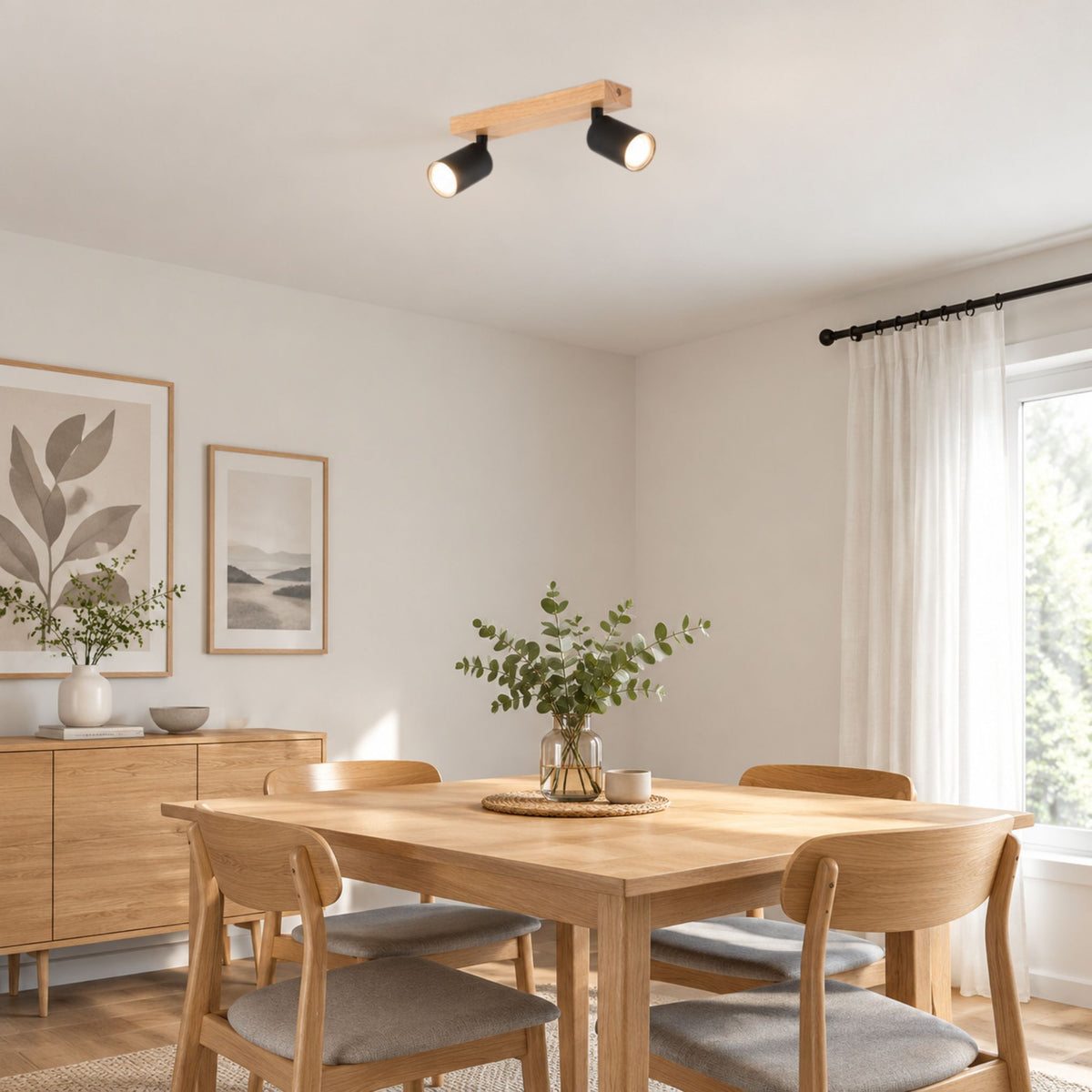 plafonnier spot style nordique bois naturel 2 spots noir salle manger