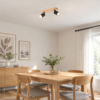 plafonnier spot style nordique bois naturel 2 spots noir salle manger