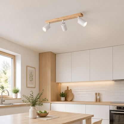 plafonnier spot style nordique bois naturel 3 spots blanc cuisine