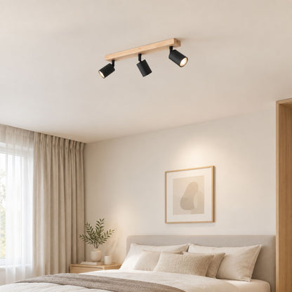 plafonnier spot style nordique bois naturel 3 spots noir interieur chambre