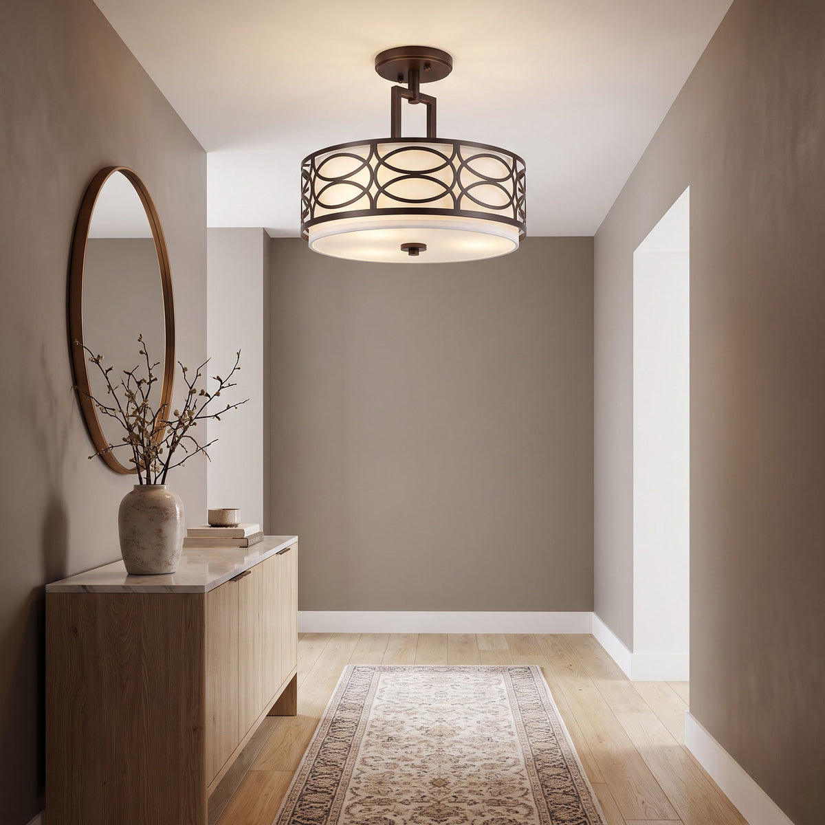 plafonnier tambour art deco couleur bronze huile couloir