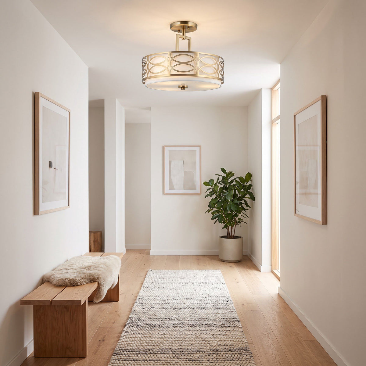plafonnier tambour art deco laiton couloir